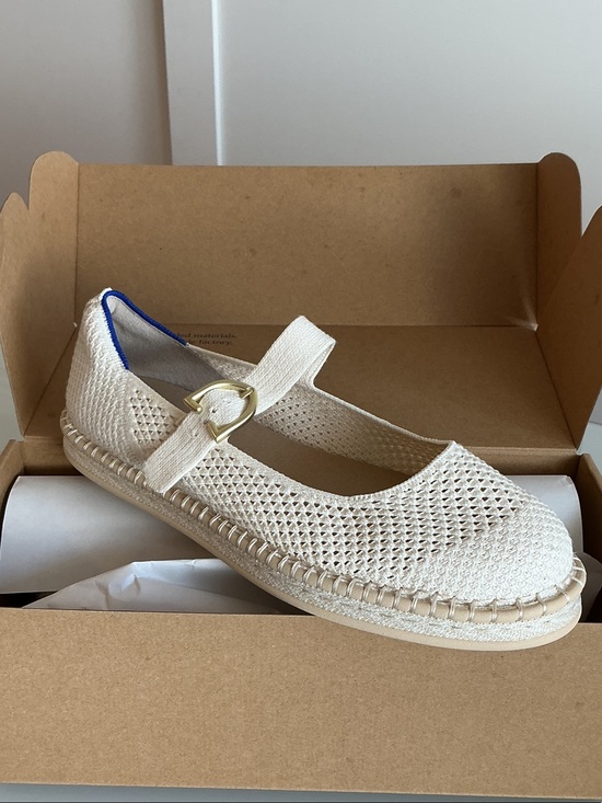 Rothy's Shoes - Rothy's Cream The Espadrille Woven Mary Jane with Gold Buckle